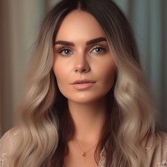 Portrait of a young long-haired beautiful modern woman. The woman represents both an independent and successful woman and can be used in beauty and fashion advertisements.