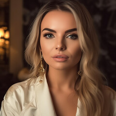 Portrait of a young long-haired beautiful modern woman. The woman represents both an independent and successful woman and can be used in beauty and fashion advertisements.