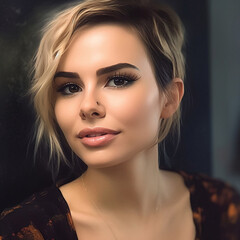 Portrait of a young long-haired beautiful modern woman. The woman represents both an independent and successful woman and can be used in beauty and fashion advertisements.