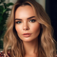 Portrait of a young long-haired beautiful modern woman. The woman represents both an independent and successful woman and can be used in beauty and fashion advertisements.
