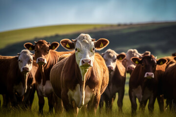 Cattle in the field - agribusiness - AI Technology - obrazy, fototapety, plakaty