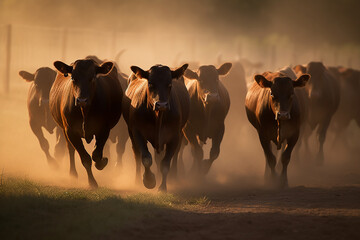 Cattle in the field - agribusiness - AI Technology - obrazy, fototapety, plakaty