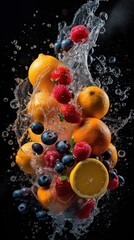 Fototapeta na wymiar Fruits in the Air - Colorful Fruit Explosion