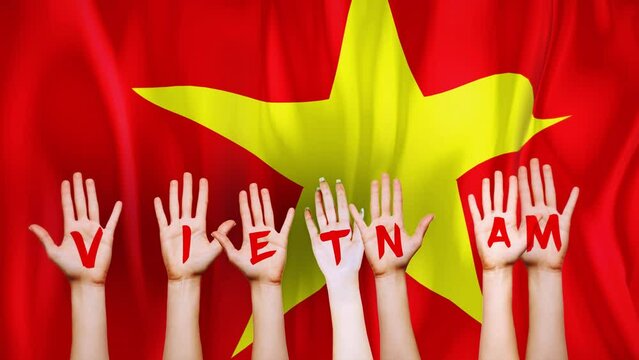 Vietnam Country Flag with animated hands written letters, to make name of country