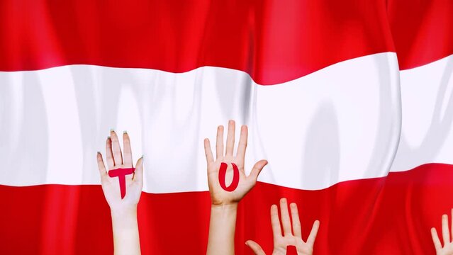 Austria Country Flag with animated hands written letters, to make name of country