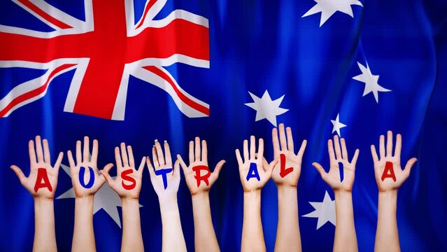 Australiya Country Flag with animated hands written letters, to make name of country