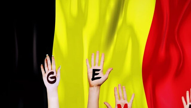 Belgium Country Flag with animated hands written letters, to make name of country