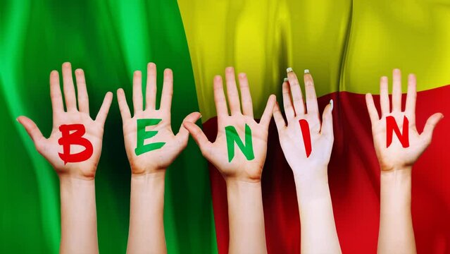 Benin Country Flag with animated hands written letters, to make name of country