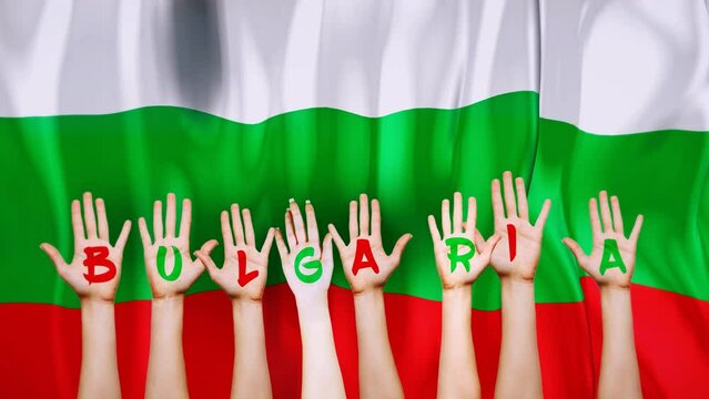  Bulgaria Country Flag with animated hands written letters, to make name of country