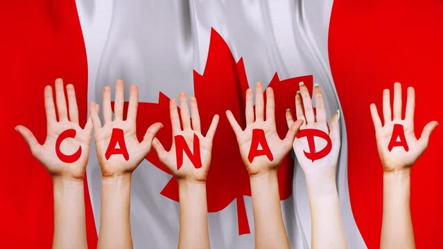 Canada Country Flag with animated hands written letters, to make name of country