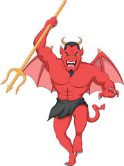 angry demon holding a trident cartoon