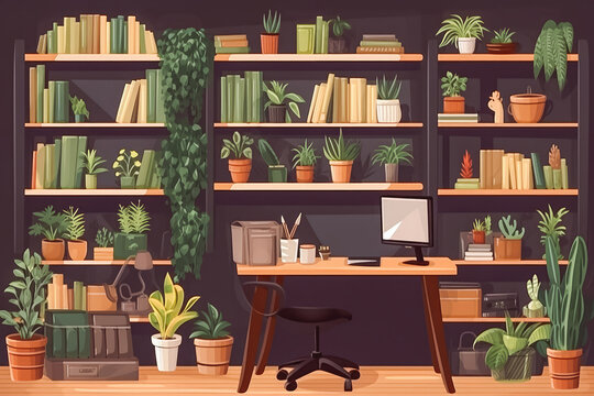 Bright home greenhouse full of plants in ceramic and wicker pots. Living room apartment green plants decor. Generative AI.
