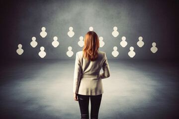 Divorced woman standing alone in empty room, in search for her next partner. Generative AI.