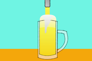 生ビールサーバーでジョッキにビールを注ぐ