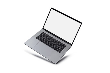 Laptop with blank screen isolated on white background, white aluminium body. 3D illustration, 3D rendering.