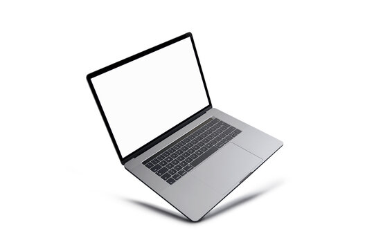Laptop with blank screen isolated on white background, white aluminium body. 3D illustration, 3D rendering.