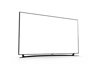 Curved TV 4K flat screen lcd or led, plasma realistic, White blank HD monitor mockup. White screen LED TV television isolated on white background, 3D illustration, 3D rendering.