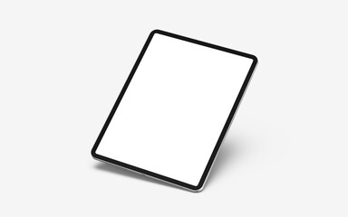Fototapeta na wymiar black tablet computer with blank white screen isolated on white background. 3D illustration, 3D rendering.