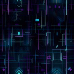 Obraz premium Seamless Futuristic Cyberpunk Pattern with Neon Lines and Geometric Shapes 