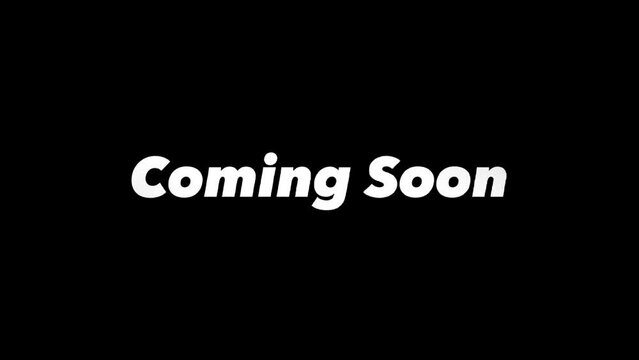 Coming soon text banner intro outro. Coming soon animation title reveal. Word coming soon is written with blue color on dark background 
