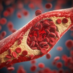Fototapeta premium Blood clot forming inside a blood vessel is depicted. generative ai
