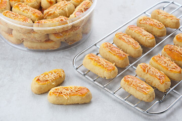 Crunchy Kaastengels Cookies. Dutch influenced Indonesian cookies, popular during Eid Al Fitr in Indonesia
