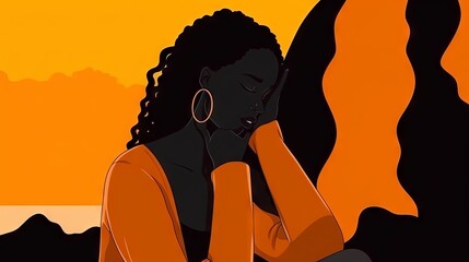 A digital illustration of an African American with depression. Generative AI. 