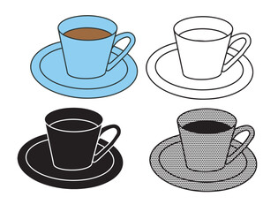 Coffee cups sets. Four types of cups. Vector illustration isolated on transparent background.