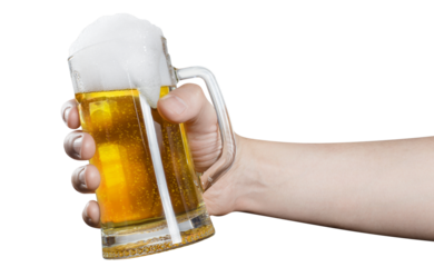 Hand holding a mug of excellent beer, cut out