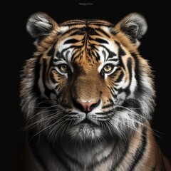 Tiger face on black background. generative ai - obrazy, fototapety, plakaty