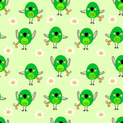 Hand drawn seamless pattern with birds and flowers. Perfect for T-shirt, textile and print. Doodle illustration for decor and design.