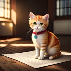 Obraz premium Cute cat sitting alone at home.
