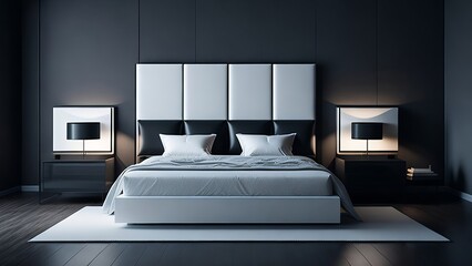 Modern aesthetic of spacious bedroom mockup with elegant lines and geometric shapes