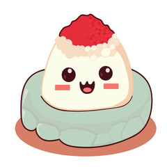 Emoji sushi characters. Cartoon japanese food. Vector set sushi cartoon characters. Funny characters sushi. Vector illustration isolated on white background