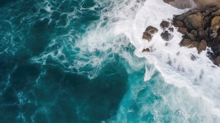 Beach and waves from top view Generative AI