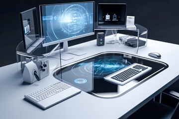 Fototapeta premium smart desk of the future, design, generative ai