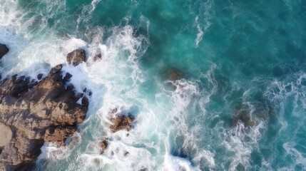 Obraz premium Beach and waves from top view Generative AI
