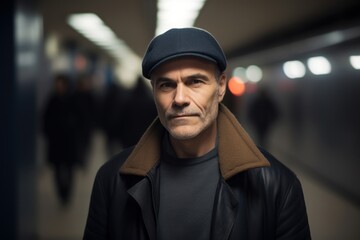 Portrait of a mature man wearing a cap in a subway station