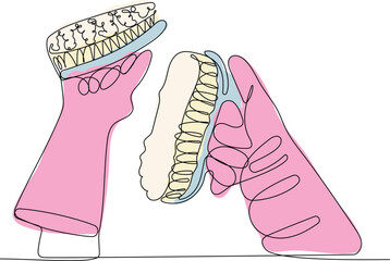 Home cleaning service landing page design concept, illustration of janitors with cleaning tools. Vector illustration