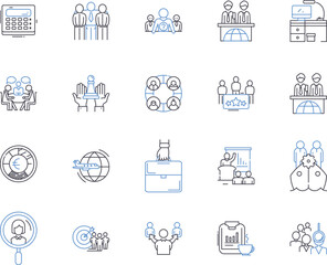 Business workshop outline icons collection. business, workshop, seminar, training, class, brainstorming, strategy vector and illustration concept set. management, team, finance linear signs