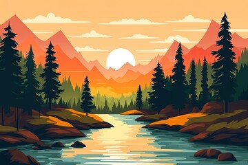serene river flowing with majestic mountains in the backdrop. Generative AI