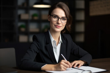 Portrait of a smart and successful loan officer with a confident expression and a pen in her hand, ready to sign important financial documents, generative ai