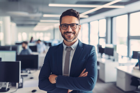 Portrait of a stunningly beautiful Operations Manager in a sleek and modern office, with a warm smile and a friendly demeanor, generative ai