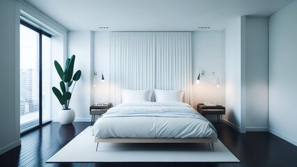 A modern mockup of a bright and spacious bedroom, illustrated in a minimalist style