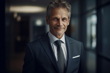 Naklejka premium Portrait of handsome mature businessman in suit looking at camera and smiling