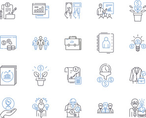 Accounting business outline icons collection. Accounting, Business, Finances, Taxation, Clientele, Records, Profitability vector and illustration concept set. Auditing, Returns, Transactions linear