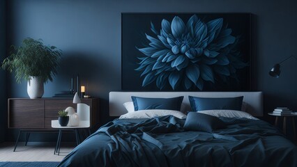 A modern mockup of a spacious bedroom rendered in 3D style