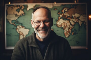 Portrait of a smiling senior man in eyeglasses looking at camera
