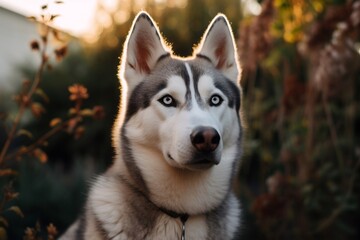 siberian husky dog portrait un the forest
