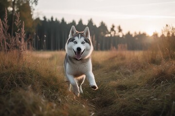 Siberian husky running on the ground
